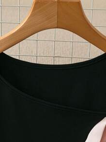 SHEIN PETITE Women Bow Off Shoulder Short Sleeve Casual T-Shirt - Black - View 4