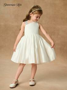 Glamorique Kids Mädchen süßes, niedliches Sommerkleid für alle Jahreszeiten, weißes besticktes Hochzeitskleid für Blumenmädchen, ärmelloses Prinzessinnen-Partykleid - Weiss - Übersicht 3