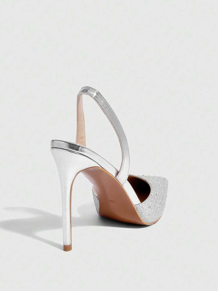 CUCCOO SZL Women Pointed Toe Rhinestone Decorated Metal Sexy Stilettos High Heels, Hollow Out Party Shoes