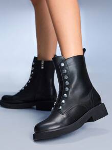 CUCCOO GRLICON Women's Ankle Boots And Short Boots, Y2K Style, Punk Style, Biker Style, Cool Girl Style, Suitable For Halloween, Christmas, Party, Black - Black - View 5