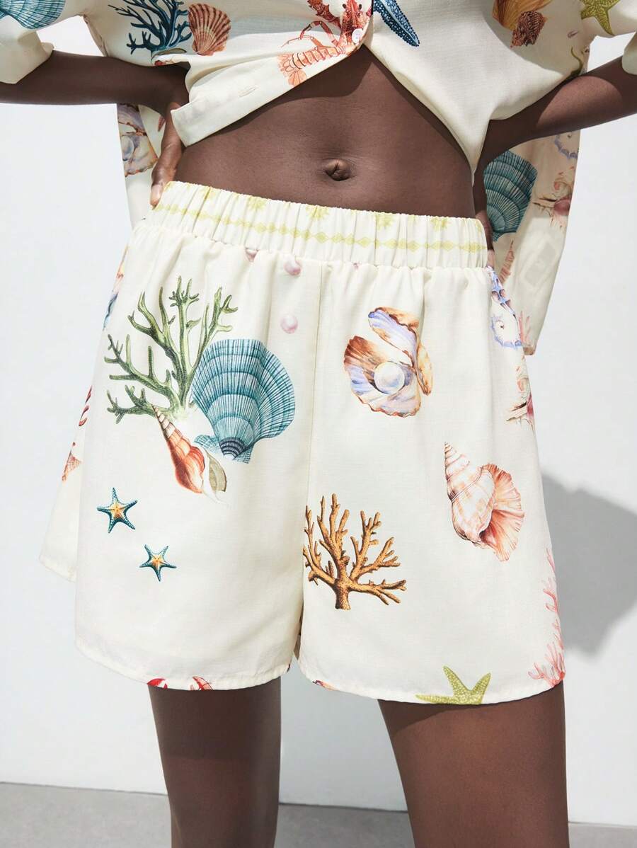 Maija Summer Bohemian Ocean Print Pattern Comfortable Casual Vacation Beach Festival Shorts For Women Printed Shorts Shorts Summer Graphic Shorts Summer Shorts Seashell Shorts,Halloween