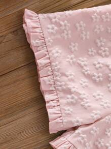 2pcs Set For Tween Girls Cute Strawberry Embroidery Element Ruffle Hem Tank Top And Pink Shorts, Vivid And Youthful, Textured Fabric, Suitable For Daily Outings Or Beach Wear, Spring/Summer Summer Holiday - Baby Pink - View 4