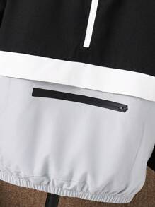 SHEIN Tween Boy Casual Sports Street Fashion Hooded Jacket, Loose Fit Color Block Zip-Up Windbreaker, Suitable For Commuting, School, Daily Leisure, Sports Activities, Autumn/Winter Season, Windbreaker Jacket Boys Hoodies For Teens Boys Hoodie With Pockets ,Teen Hoodie Boys Fall - Black - View 8