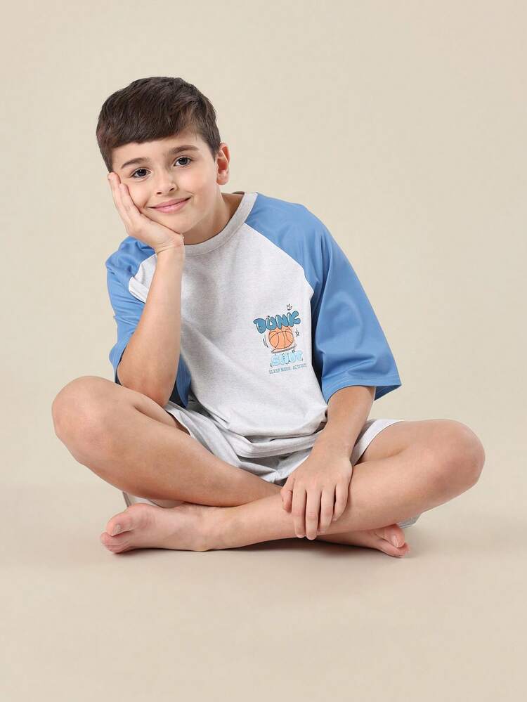 Comfortable Basketball Print Raglan Two Piece Set