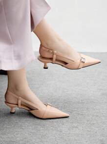 CUCCOO BIZCHIC Giày cao gót hở gót mũi nhọn thời trang cho nữ, trang phục công sở - Màu be - Xem 3