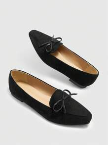 CUCCOO BIZCHIC Mocasines casuales para interiores y exteriores de mujer con punta cuadrada, decorados con lazo, suela suave y cómoda, color negro