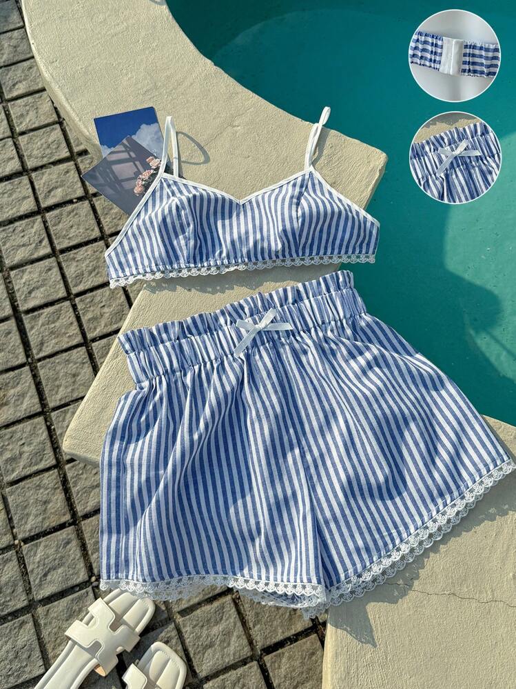 Comfortcana Summer Vacation Outfits Beach Blue Bikini Two Pieces Set Women - Blue - View 3