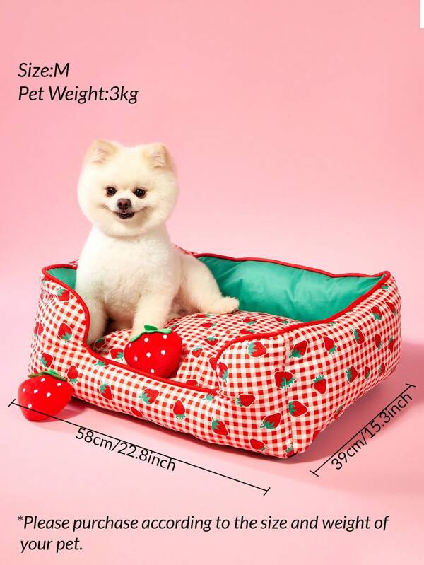 PETSIN 1pc Pet Four Seasons Comfortable Breathable Plaid Strawberry Fashion Color Contrast Mat Inner Tank Detachable Washable Cat And Dog Nest Mat