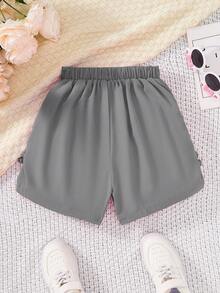 SHEIN Short con botones decorativos y drapeado informal para niña preadolescente en verano - Gris - Ver 2