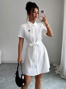 Elenzga 女式刺绣系腰领迷你连衣裙