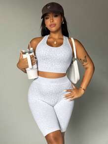 大码女式豹纹文胸和短裤套装