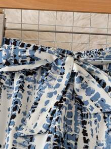 SHEIN Tall Women's Printed Loose Fit Bowknot Waist Elegant Holiday & Casual Long Pants Fall Cloth For Women - Multicolor - View 5