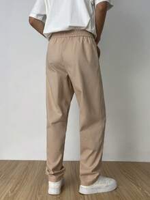 Manfinity Homme Men's Solid Color Drawstring Waist Side Pockets Straight Loose Casual Pants, Fall - Baby Pink - View 2