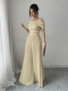 Rafferiza 女士优雅简约设计褶皱连体裤 - 摩卡棕 - 查看 6