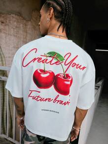 PAVTROS 男士彩色夏季水果印花宽松 T 恤，舒适 - 白色 - 查看 4