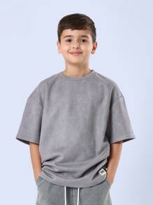 SUMWON Camiseta de corte holgado de estilo urbano premium con estampado de la Avenida Melrose, Los Ángeles, de ajuste cómodo, moda casual de verano clásica - Gris - Ver 2