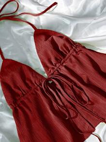 SHEIN Unity 女式绿色抽绳吊带背心，春夏 - 紅色 - 查看 4