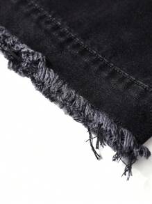 Manfinity Hypemode 男士无袖休闲牛仔上衣，拉链门襟，毛边下摆，黑色牛仔背心，街头休闲都市健身风，Emo风格，秋季必备 - 黑色 - 查看 8