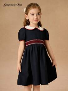 SHEIN Glamorique Kids 年轻女孩甜美派对连衣裙，彼得潘领学院风公主裙，适合聚会、派对和日常穿着，展现清新优雅的风格