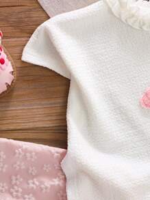 2pcs Set For Tween Girls Cute Strawberry Embroidery Element Ruffle Hem Tank Top And Pink Shorts, Vivid And Youthful, Textured Fabric, Suitable For Daily Outings Or Beach Wear, Spring/Summer Summer Holiday - Baby Pink - View 3