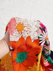 Vivid Eden 女士度假彩色花卉印花系带短款修身吊带背心，女士街头服饰，休闲度假，夏季上衣，母亲节 - 橘色 - 查看 7