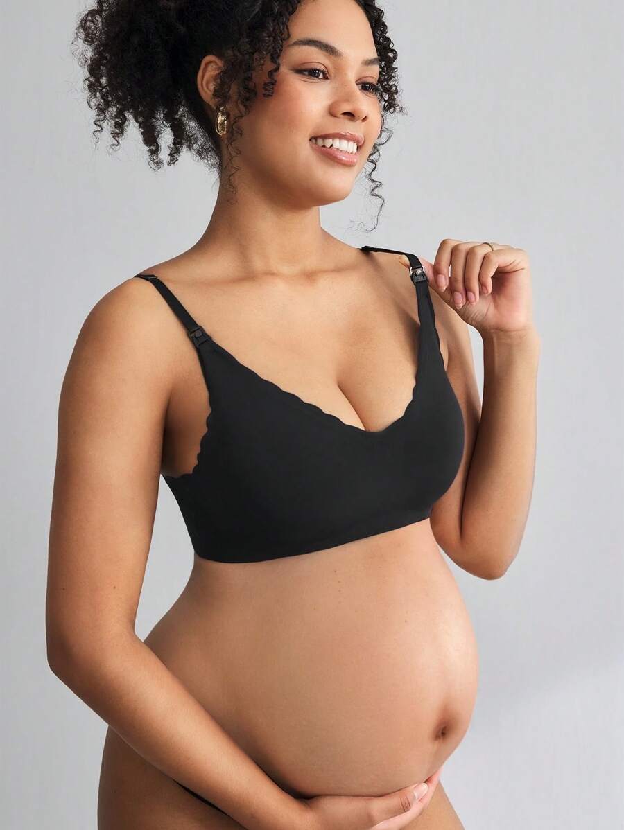 BloomMama Maternity Solid Wireless Nursing Bra - Black - View 1