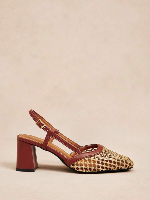 Rosivie Women's Fashion Brown Woven Hollow-Out High Heels