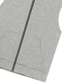 Manfinity Homme 男士休闲无袖连帽衫 浅灰色拉链背心，带连帽领口和常规版型，打造时尚分层外观 男士无袖连帽衫 男士无袖连帽衫 灰色无袖连帽衫 男士健身连帽衫 男士无袖 无袖拉链连帽衫 男士 - 淺灰色 - 查看 4