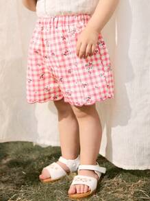Cozy Pixies Baby Girls' Ditsy Floral Elastic Waist Ruffle Hem Casual Shorts, Versatile - Pink - View 3