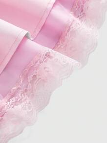 ROMWE Kawaii Vintage Palace Angelcore & Dollcore 厚重蕾丝缎面淡粉色可爱连衣裙 - 粉色 - 查看 5