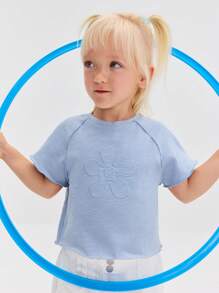 SHEIN 年轻女孩休闲舒适圆领短袖星星印花T恤 - 藍色 - 查看 5