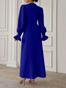 EURMUSE Frenchy Frill Sleeve Maxi Dress With Lining - Royal Blue - View 2
