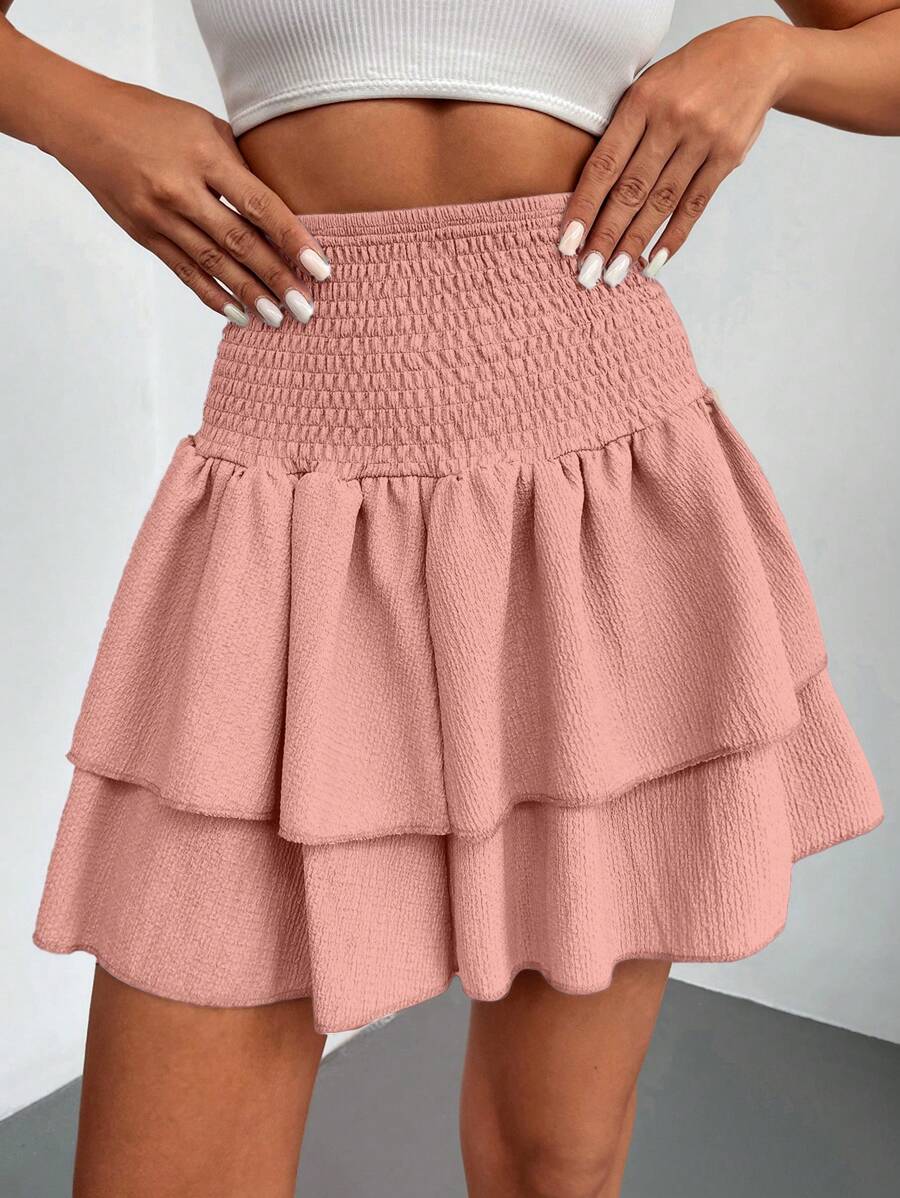 SHEIN Petite Size Summer Casual Solid Color High Waist Mini Skirt - Pink - View 1