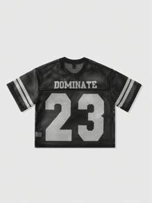 ROMWE MEN Men Preppy Mesh Breathable Short Sleeve T-Shirt, Loose Short Style - Black - View 3