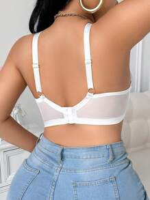 SHEIN 加大码单件性感文胸，带钢圈和刺绣 - 白色 - 查看 2