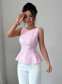 Elenzga Women's Pink Butterfly Print Sleeveless Backless Top - Pink - View 6