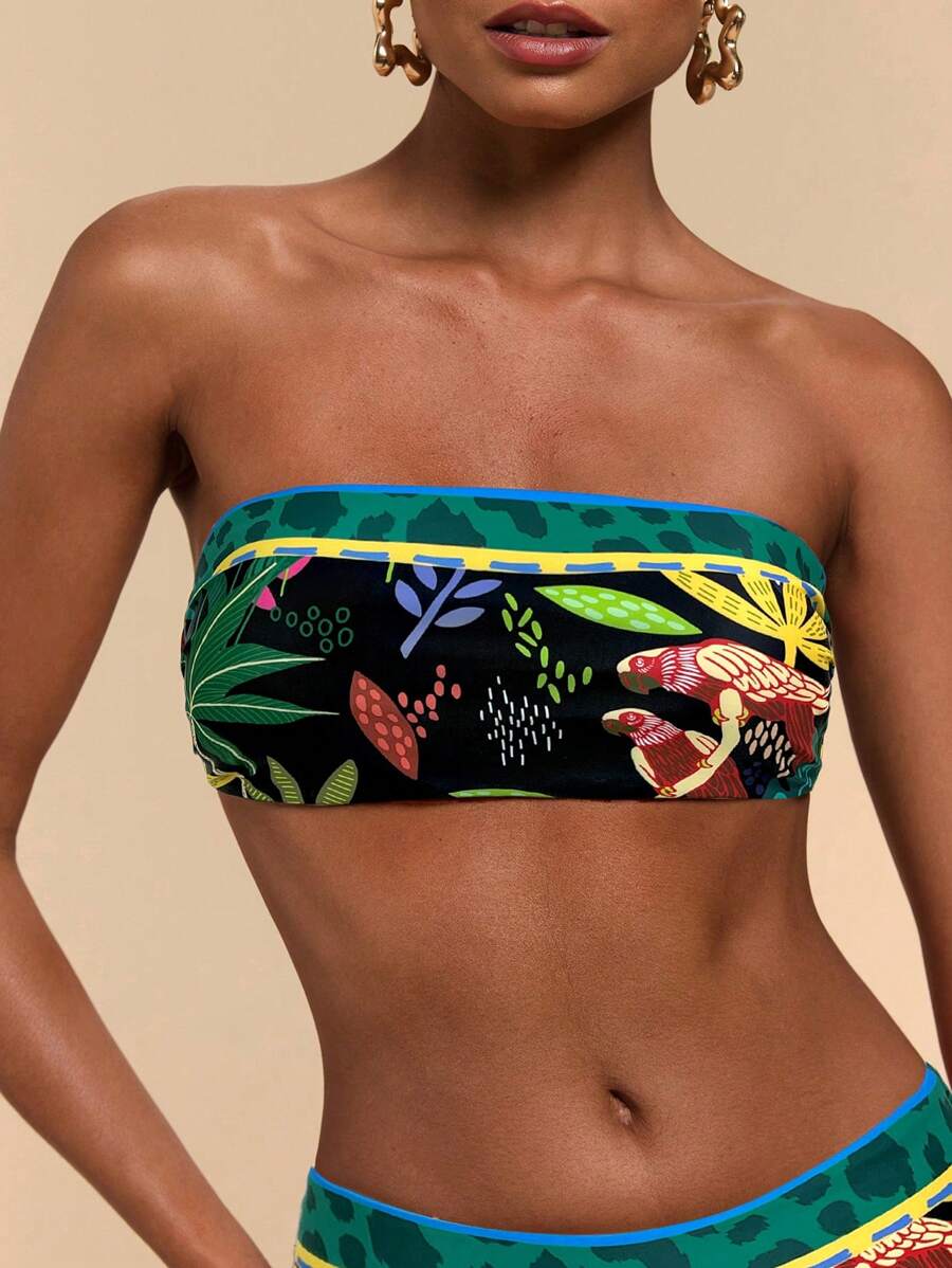 Travachic 女士夏季海滩植物印花性感抹胸比基尼上衣 - 彩色 - 查看 1