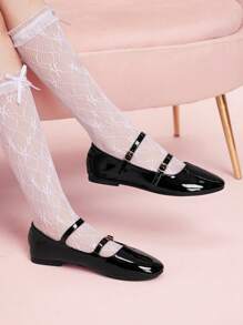 CUCCOO DOLLMOD Women's Black Round Toe Classic Elegant Cute Double Strap Mary Jane Flat Shoes For Christmas Spring Shoes - Black - View 9