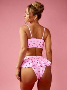 MISSGUIDED Bottom de bikini fruncida con estampado de cereza dulce, falda con volantes para playa y natación, traje de baño de vacaciones de verano, ropa de playa hawaiana