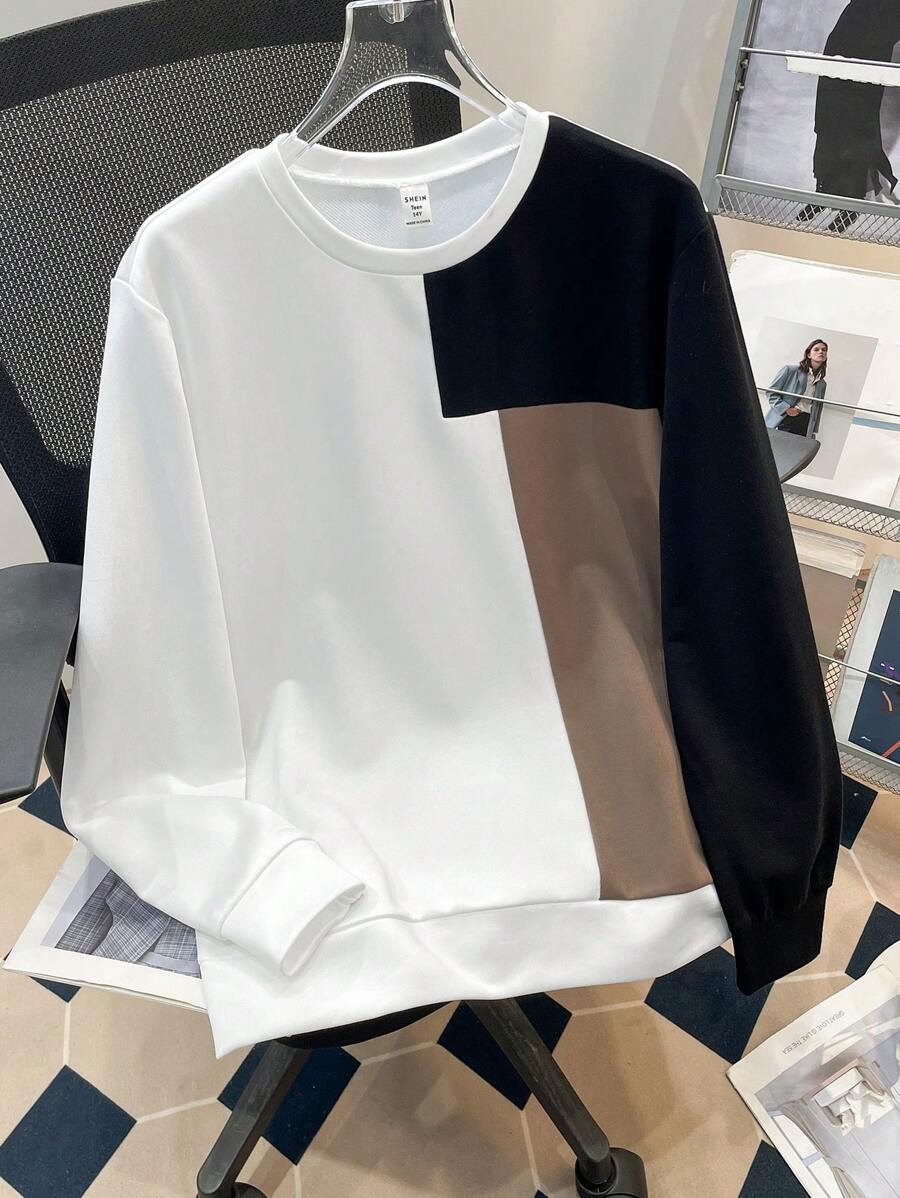 SHEIN 青少年男孩休闲运动衫，运动街头朋克摇滚学院风，适合日常穿着、派对、音乐节，适合春秋冬季 - 彩色 - 查看 1