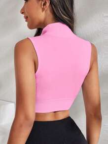SHEIN Core Rhythm 纯色无缝高弹力短款运动背心 - 粉色 - 查看 2