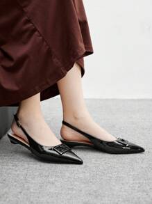 CUCCOO BIZCHIC New Square Buckle Pointed Toe Low Heel Flats, Casual Personalized Comfortable Slip-On Loafers, Suitable For Work And Commute For Christmas - Black - View 3
