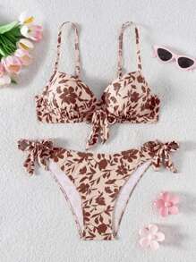 Swim Vcay Conjunto de bikini de 2 piezas con copa con aro moldeada y estampado sexy aleatorio para dama. Apto para playa, resort, fiesta en la piscina y crucero, ideal para el verano