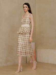MOTF PREMIUM GEOMETRIC PRINT PEPLUM CAMI TOP - Apricot - View 6