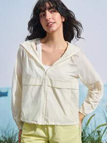In My Nature 女士休闲纯色连帽防晒夹克 - 白色 - 查看 9