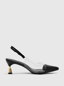 CUCCOO BIZCHIC Women's Fashion Pointed Toe Transparent TPU Black Evening/Commuting/Party Pumps With Ankle Strap, Metallic Combo Heels, Backless High Heels - Black - View 6