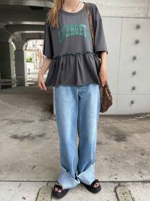 FRIFUL Women's Loose Letter T-Shirt, Summer Casual Tops