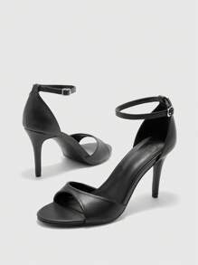 CUCCOO BIZCHIC Women Black Round Toe Slim Heel Minimalist High Heel Sandals Shoes - Black - View 6