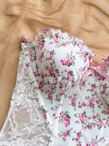 Soleia Top de tirantes de encaje con estampado floral en tonos rosas, apropiado para playa, citas, fiestas, festivales de música, estilo ballet, uso diario - Multicolor - Ver 4