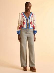 CAJUNI 花卉印花灯笼袖女式休闲度假衬衫 - 彩色 - 查看 3